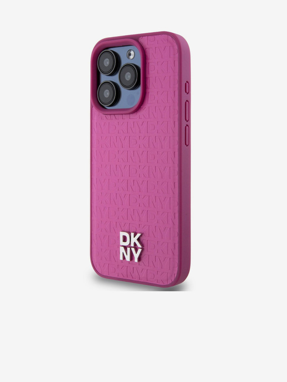 DKNY PU piele Repeat Pattern Stack Logo Magsafe Back Cover pentru iPhone 15 Pro roz DKNY