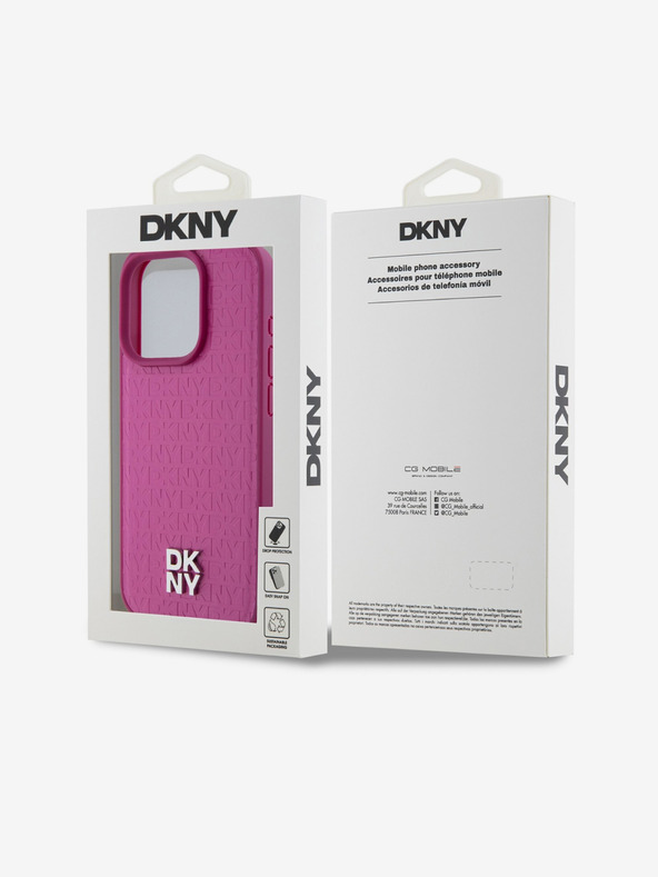 DKNY PU piele Repeat Pattern Stack Logo Magsafe Back Cover pentru iPhone 15 Pro roz DKNY
