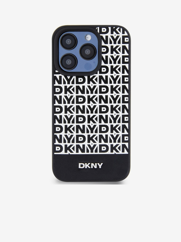 DKNY PU Leather Repeat Pattern Bottom Stripe MagSafe Back Cover pentru iPhone 15 Pro negru DKNY
