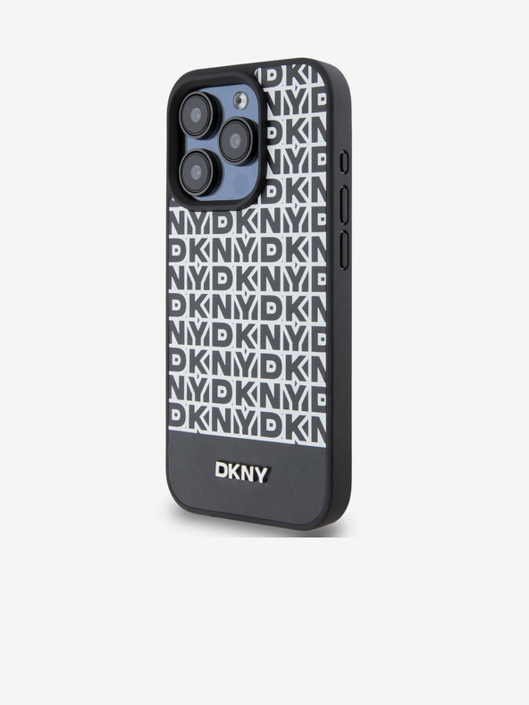 DKNY PU Leather Repeat Pattern Bottom Stripe MagSafe Back Cover pentru iPhone 15 Pro negru DKNY