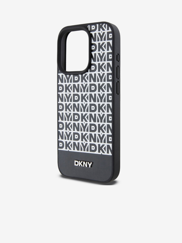 DKNY PU Leather Repeat Pattern Bottom Stripe MagSafe Back Cover pentru iPhone 15 Pro negru DKNY