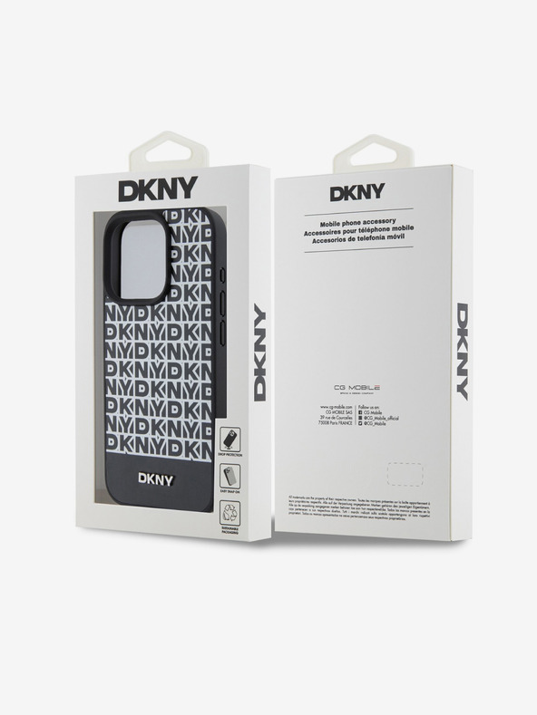 DKNY PU Leather Repeat Pattern Bottom Stripe MagSafe Back Cover pentru iPhone 15 Pro negru DKNY