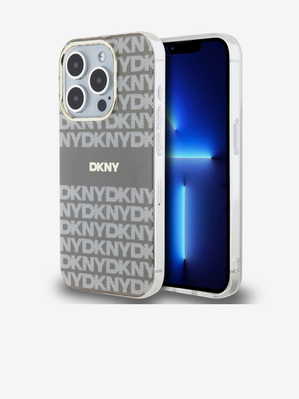 DKNY PC/TPU Repeat Pattern Tonal Stripe Magsafe Back Cover pentru iPhone 15 Pro bej DKNY