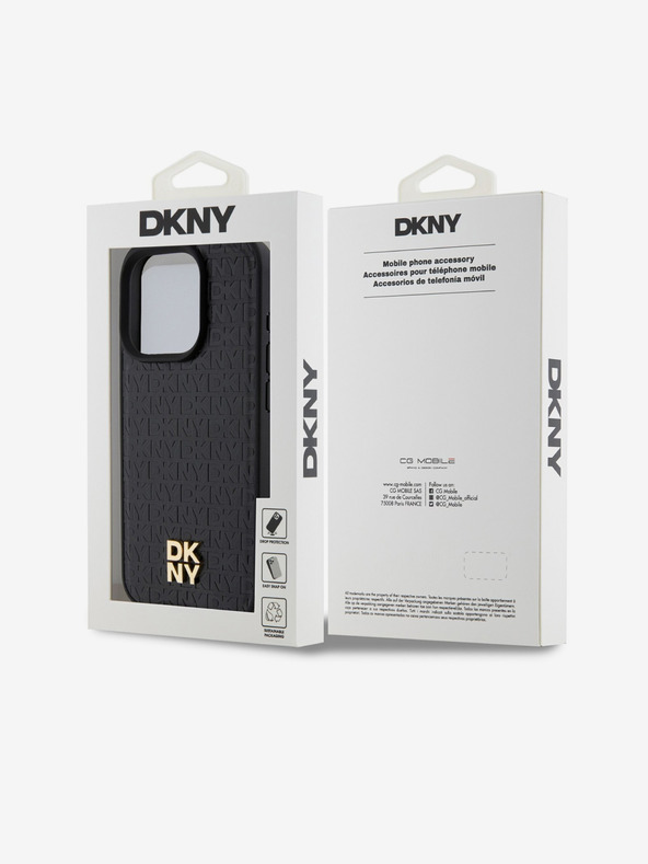 DKNY PU piele Repeat Pattern Stack Logo Magsafe Back Cover pentru iPhone 15 Pro negru DKNY