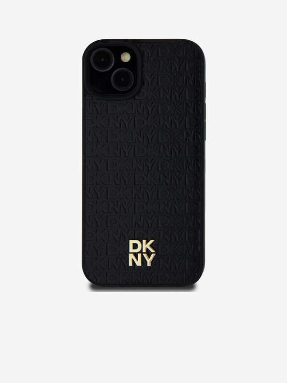 DKNY PU piele Repeat Pattern Stack Logo Magsafe Back Cover pentru iPhone 15 Plus negru DKNY