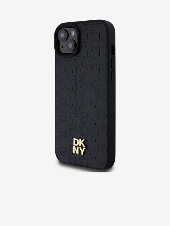 DKNY PU piele Repeat Pattern Stack Logo Magsafe Back Cover pentru iPhone 15 Plus negru DKNY