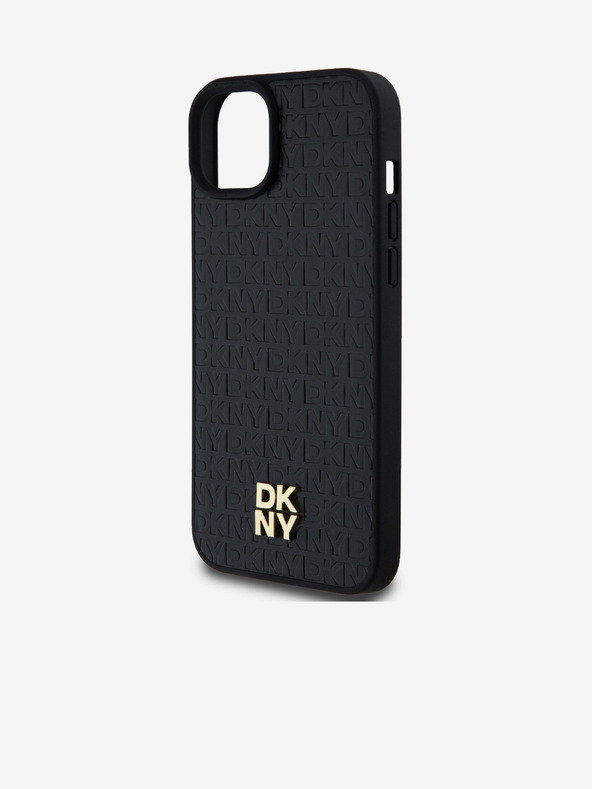 DKNY PU piele Repeat Pattern Stack Logo Magsafe Back Cover pentru iPhone 15 Plus negru DKNY