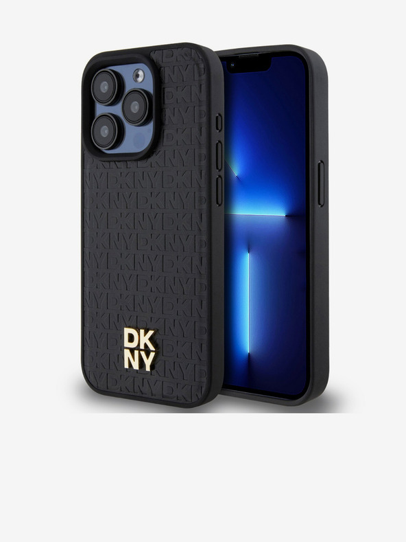 DKNY PU piele Repeat Pattern Stack Logo Magsafe Back Cover pentru iPhone 15 Pro Max negru DKNY