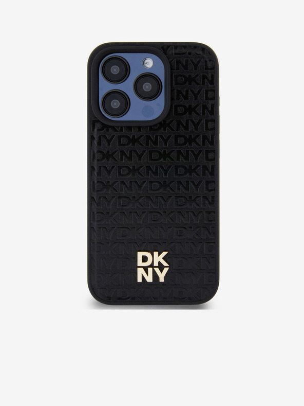 DKNY PU piele Repeat Pattern Stack Logo Magsafe Back Cover pentru iPhone 15 Pro Max negru DKNY