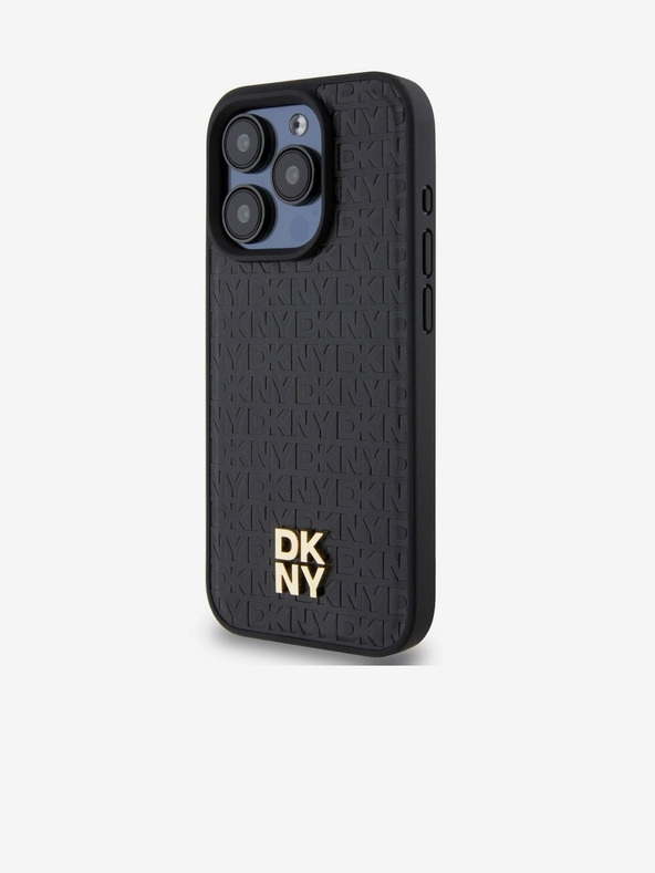 DKNY PU piele Repeat Pattern Stack Logo Magsafe Back Cover pentru iPhone 15 Pro Max negru DKNY