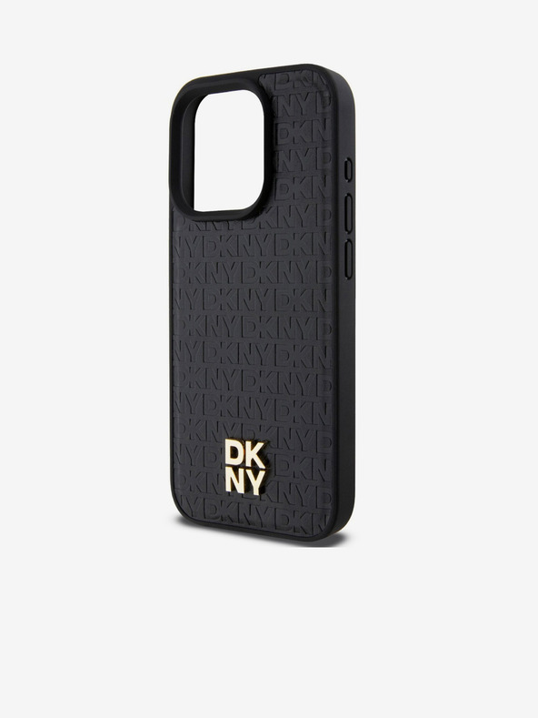 DKNY PU piele Repeat Pattern Stack Logo Magsafe Back Cover pentru iPhone 15 Pro Max negru DKNY