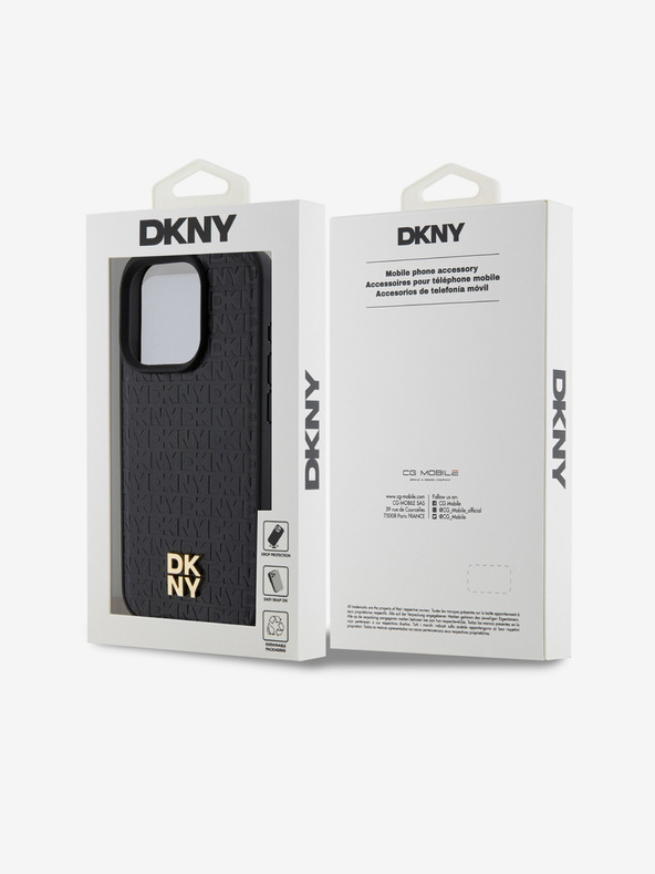 DKNY PU piele Repeat Pattern Stack Logo Magsafe Back Cover pentru iPhone 15 Pro Max negru DKNY