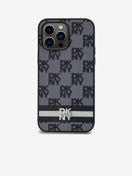 DKNY Model din piele PU Checkered și Stripe Back Cover pentru iPhone 15 Pro Max negru DKNY