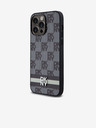 DKNY Model din piele PU Checkered și Stripe Back Cover pentru iPhone 15 Pro Max negru DKNY