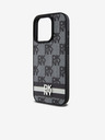 DKNY Model din piele PU Checkered și Stripe Back Cover pentru iPhone 15 Pro Max negru DKNY