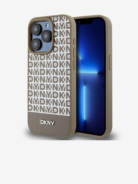 DKNY PU Leather Repeat Pattern Bottom Stripe MagSafe Back Cover pentru iPhone 13 Pro Brown DKNY