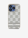 DKNY PU Leather Checkered Pattern and Stripe Back Cover pentru iPhone 13 Pro Bej DKNY