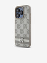 DKNY PU Leather Checkered Pattern and Stripe Back Cover pentru iPhone 13 Pro Bej DKNY