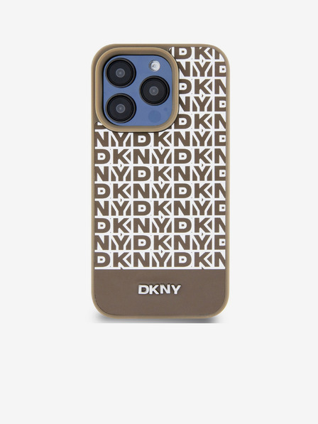 DKNY PU Leather Repeat Pattern Bottom Stripe MagSafe Back Cover pentru iPhone 14 Pro Brown DKNY