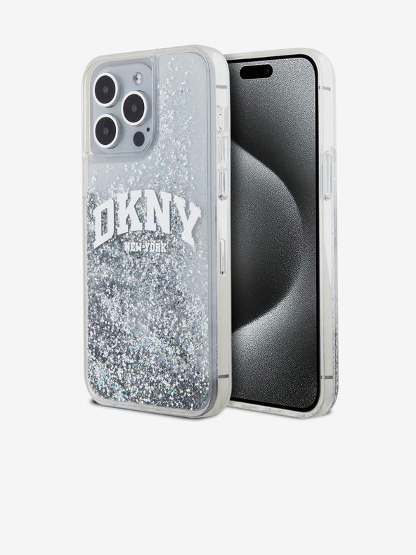 DKNY Liquid Glitter Arch Logo Back Cover pentru iPhone 15 Pro Max Transparent DKNY