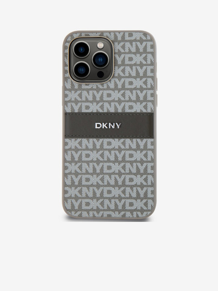 DKNY PU Leather Repeat Pattern Tonal Stripe Back Cover pentru iPhone 15 Pro Max Beige DKNY