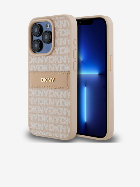 DKNY PU Leather Repeat Pattern Tonal Stripe Back Cover pentru iPhone 15 Pro Max roz DKNY