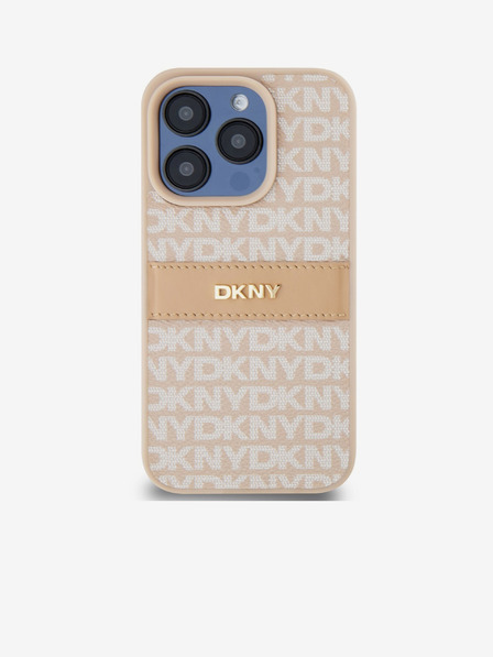 DKNY PU Leather Repeat Pattern Tonal Stripe Back Cover pentru iPhone 15 Pro Max roz DKNY