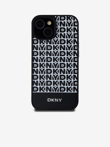 DKNY PU Leather Repeat Pattern Bottom Stripe MagSafe Back Cover pentru iPhone 15 negru DKNY