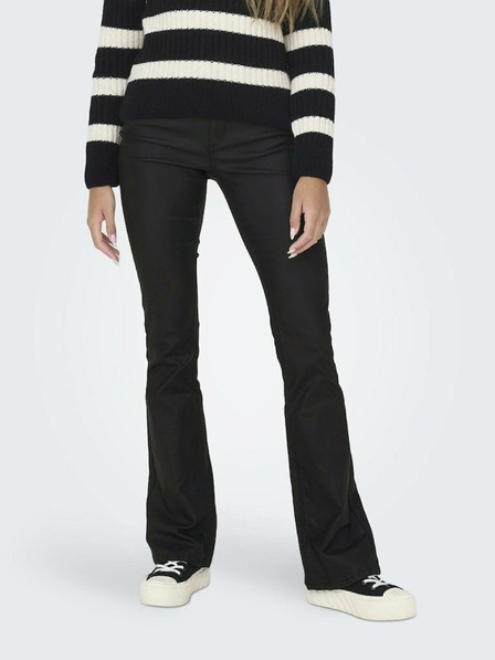 ONLY Pantaloni skinny evazați din piele negri pentru femei ONLY Blush