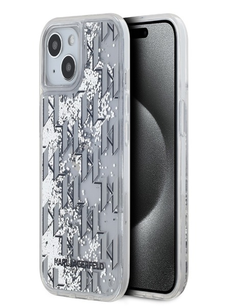 Karl Lagerfeld Liquid Glitter Monogram Gradient Back Cover pentru iPhone 15 alb Karl Lagerfeld