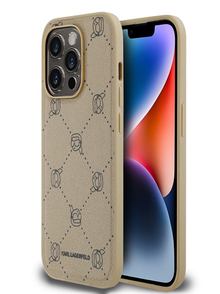 Karl Lagerfeld PU Karl Heads Pattern Magsafe Back Cover pentru iPhone 14 Pro Max Beige Karl Lagerfeld