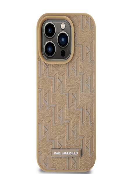 Karl Lagerfeld PU piele Monogramă Metal Logo MagSafe Back Cover pentru iPhone 14 Pro Max Bej Karl Lagerfeld