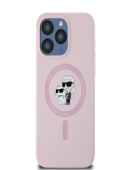 Karl Lagerfeld Silicon lichid Karl și Choupette Magsafe Back Cover pentru iPhone 15 Pro roz Karl Lagerfeld