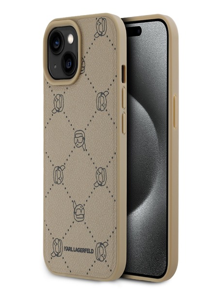 Karl Lagerfeld PU Karl Heads Pattern Magsafe Back Cover pentru iPhone 15 Bej Karl Lagerfeld
