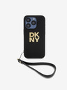 DKNY PU piele Stack Logo Wrist Strap Back Cover pentru iPhone 15 Pro Max negru DKNY