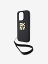 DKNY PU piele Stack Logo Wrist Strap Back Cover pentru iPhone 15 Pro Max negru DKNY
