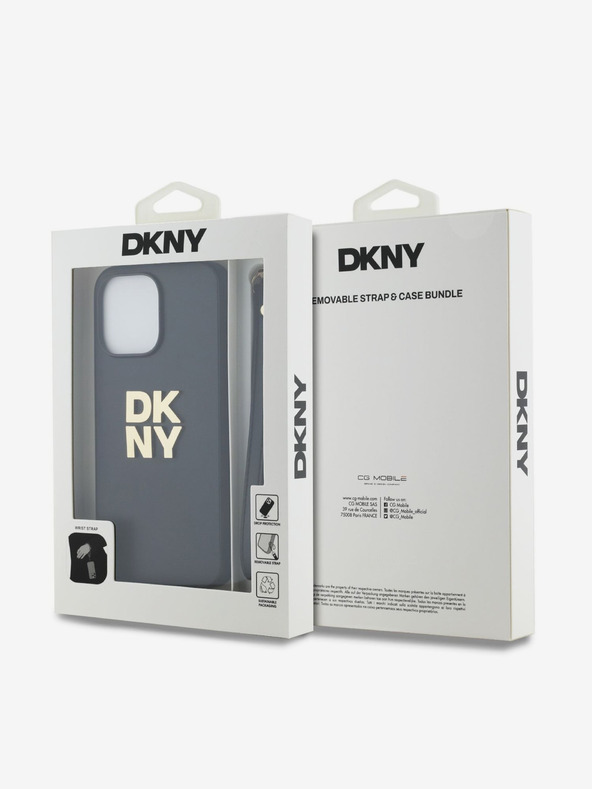 DKNY PU piele Stack Logo Wrist Strap Back Cover pentru iPhone 15 Pro Max negru DKNY