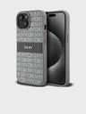 DKNY PU Leather Repeat Pattern Tonal Stripe Back Cover pentru iPhone 15 bej DKNY