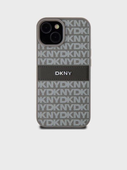 DKNY PU Leather Repeat Pattern Tonal Stripe Back Cover pentru iPhone 15 bej DKNY