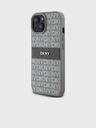 DKNY PU Leather Repeat Pattern Tonal Stripe Back Cover pentru iPhone 15 bej DKNY