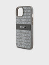 DKNY PU Leather Repeat Pattern Tonal Stripe Back Cover pentru iPhone 15 bej DKNY