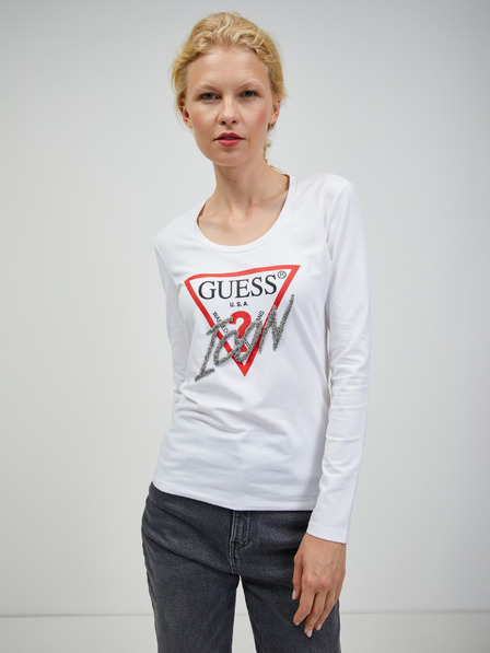 Guess Tricou alb cu mânecă lungă pentru femei Guess