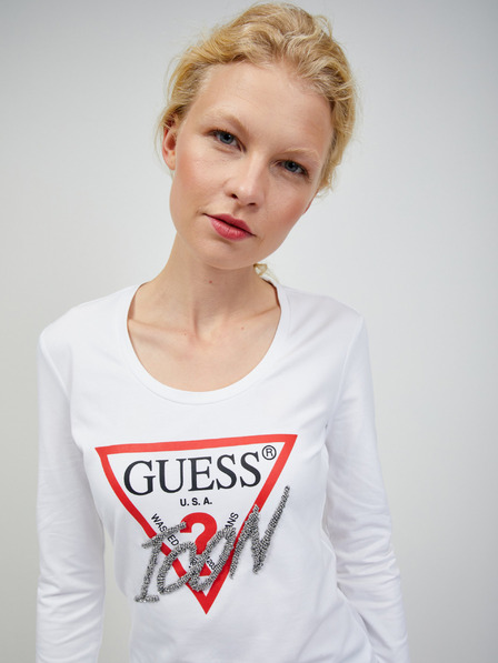 Guess Tricou alb cu mânecă lungă pentru femei Guess