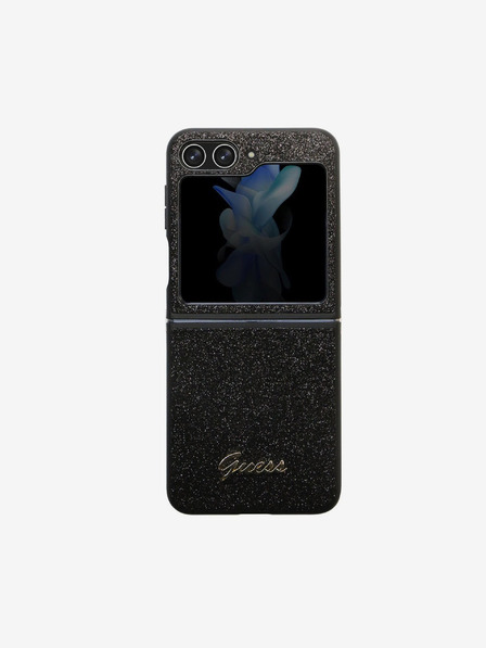 Guess Guess PC/TPU Glitter Flakes Metal Logo Back Cover pentru Samsung Galaxy Z Flip 5 Negru