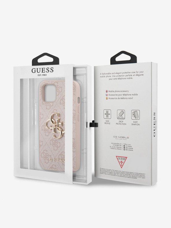Guess Guess PU 4G Metal Logo Back Cover pentru iPhone 13 roz