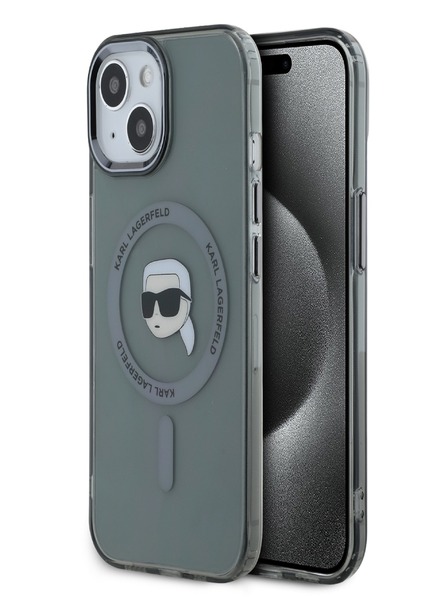 Karl Lagerfeld Karl Lagerfeld IML Karl Head Metal Frame MagSafe Back Cover pentru iPhone 15 negru