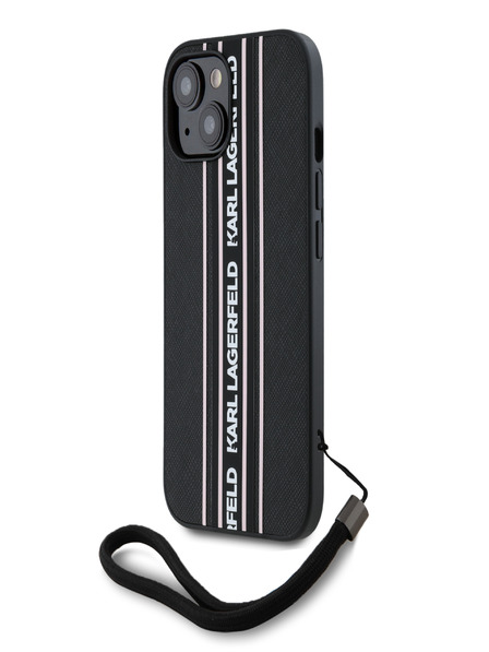 Karl Lagerfeld PU Saffiano Athleisure Stripe and Strap Back Cover pentru iPhone 15 roz Karl Lagerfeld
