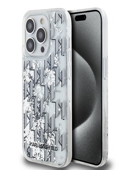 Karl Lagerfeld Liquid Glitter Monogram Gradient Back Cover pentru iPhone 14 Pro White Karl Lagerfeld