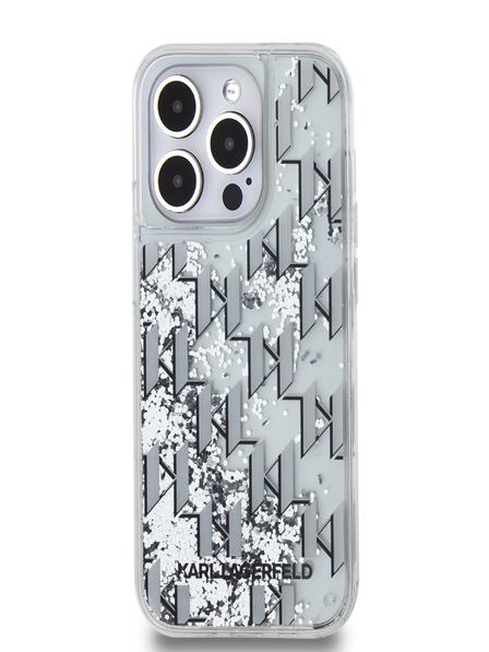 Karl Lagerfeld Liquid Glitter Monogram Gradient Back Cover pentru iPhone 14 Pro White Karl Lagerfeld