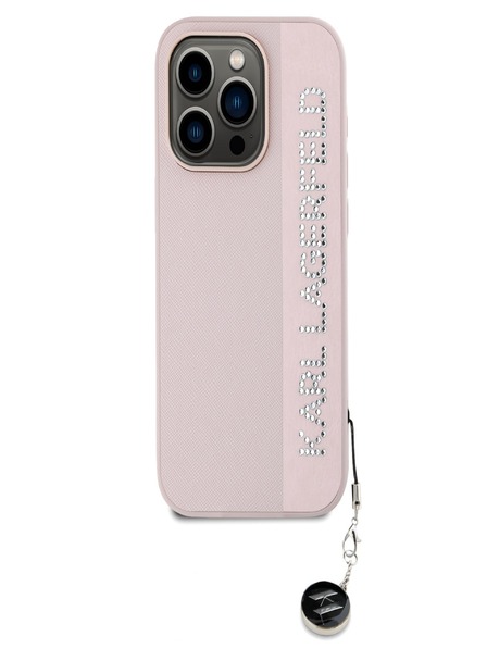 Karl Lagerfeld Karl Lagerfeld PU Saffiano Rhinestone Charm Back Cover pentru iPhone 15 Pro Roz